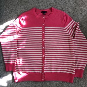 Lands End EUC Striped Cotton Cardigan Sz XL 18/20